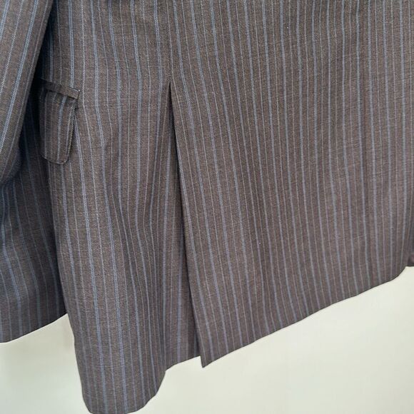 Peter Millar Sport Coat Mens Size 46L Brown Blue Stripe Blazer Jacket 100% Wool - Picture 7 of 16